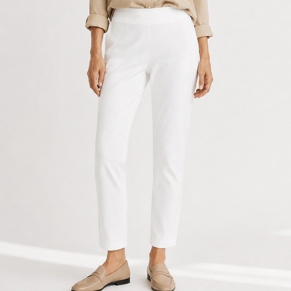 Eileen Fisher Pants - Eileen Fisher Womens White Stretch Crepe Slim Ankle Pants Size M Elastic Waist